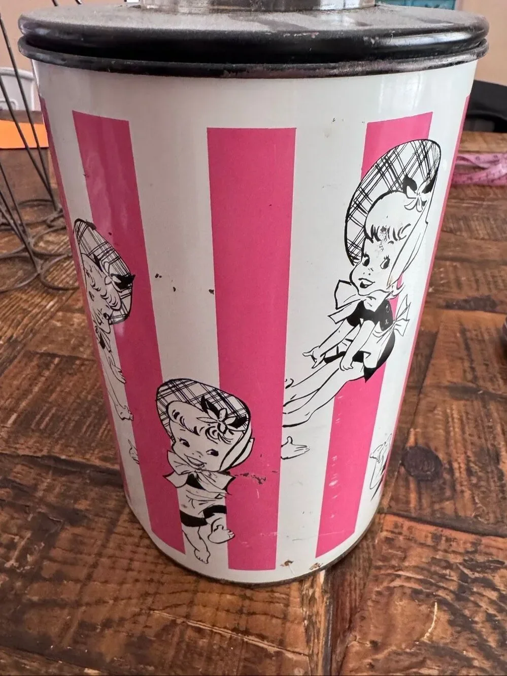 Jolly jug 1950’s canister Ball mason jar retro baby doll girl pink white candy s